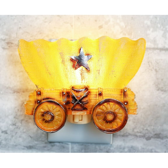 Rustic Western Cowboy Vintage Wheeled Wagon Wall Plug In LED Night Light