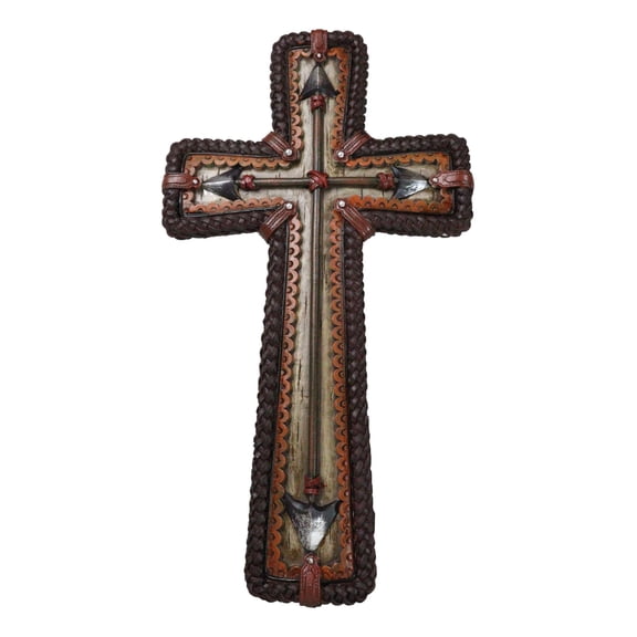 Rustic Western Double Edged Arrows With Faux Woven Wicker Borders Wall Cross