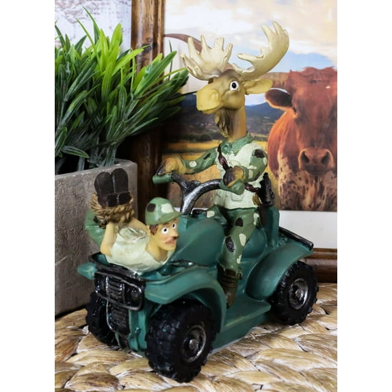 Rustic Western Elk Moose With Captured Man Hunter Driving ATV Car Figurine