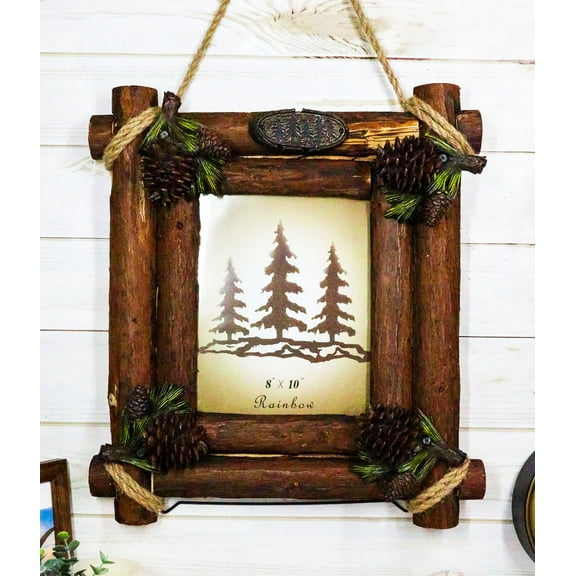 Rustic Western Fall Festive Pinecones With Wooden Logs Picture Frame 8"X10"