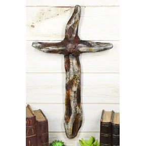 Rustic Western Faux Distressed Wood Trunks Inspirational Wall Cross Plaque 16"H