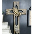 thumbnail image 1 of Rustic Western Faux Wooden God Bless Our Family Praying Hands Rugged Wall Cross, 1 of 10