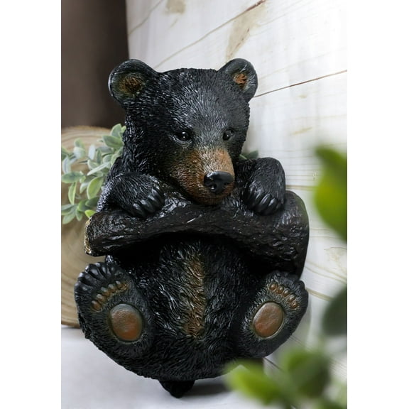 Rustic Western Forest Black Bear Cub Hanging On Branch Wall Or Tree Bark Decor