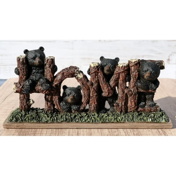 Rustic Western Forest Black Bear Cubs By Tree Logs HOME Sign Desktop Plaque