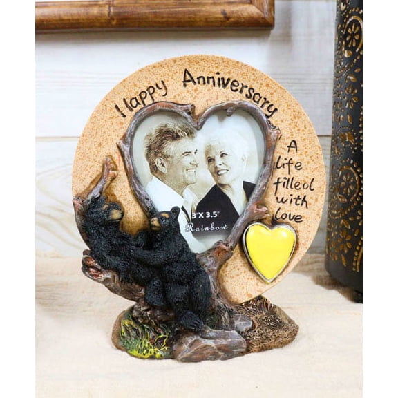 Rustic Western Forest Black Bears Happy Anniversary Standing Picture Frame