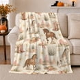 thumbnail image 1 of Rustic Western Horse Floral Garland Pattern Cream, Rustic Farmhouse Horse Scene, Warm Flannel Blanket for Ranch House and Living Room, Horse Lovers Housewarming Gift, Rustic Home Decor, 1 of 9