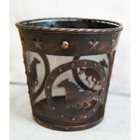 Rustic Western Horses Stars Studs Braided Rope Trim Metal Wire Waste Basket Bin