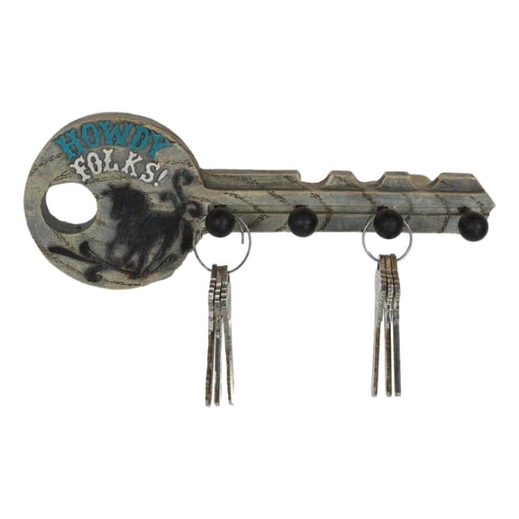 Rustic Western Howdy Folks Horse Key Shaped 4 Peg Quadruple Wall Hook Plaque