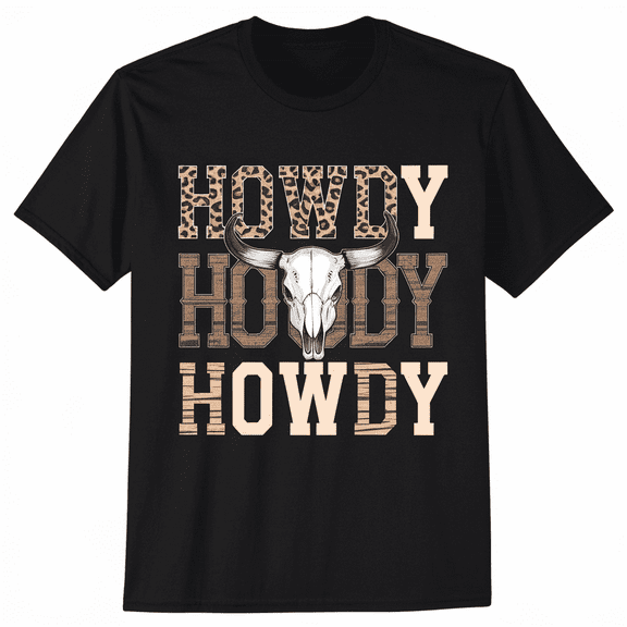 Rustic Western Howdy Longhorn Skull Graphic Unisex Short Sleeve Tee