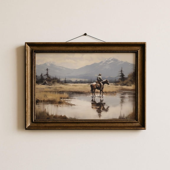 Rustic Western Landscape Print Vintage Cowboy Rustic Western Home Decor Western Cowboy Art Print Rustic Wall Art Poster, Unframed Canvas Size 12x18 F03.1.15l1133