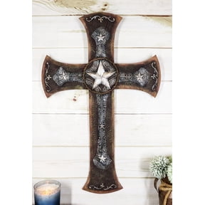 Rustic Western Lone Star With Braided Ropes and Scroll Lace Layered Wall Cross