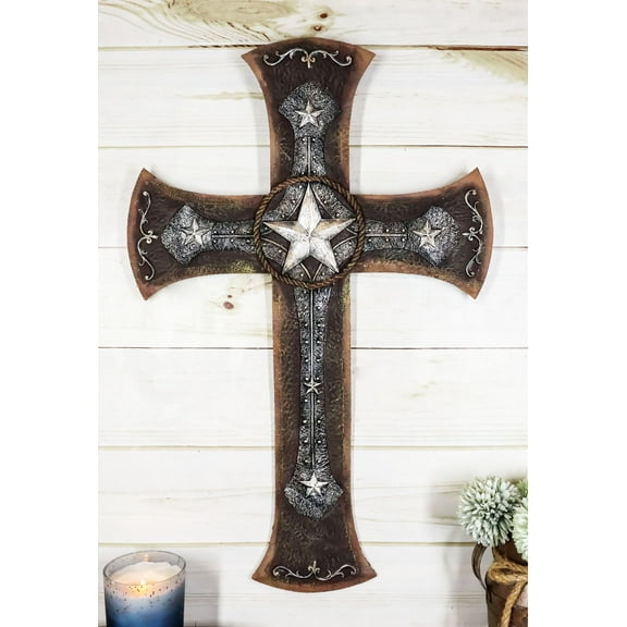 Rustic Western Lone Star With Braided Ropes and Scroll Lace Layered Wall Cross