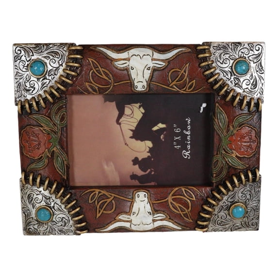 Rustic Western Longhorns Silver Conchos Turquoise Gems Picture Photo ...