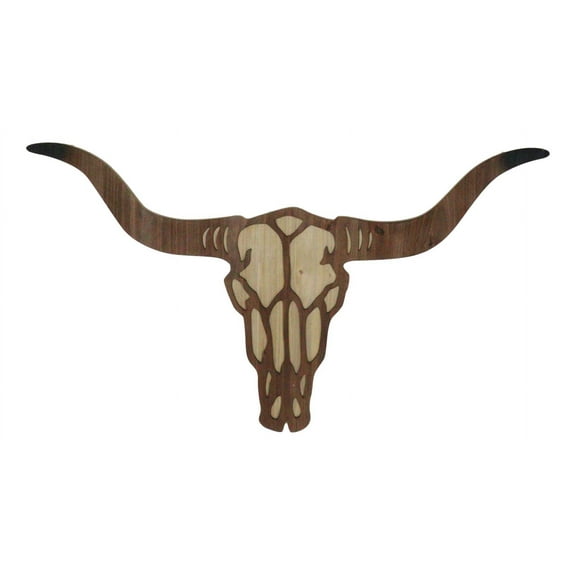 Rustic Western MDF Wood Longhorn Cow Skull Cutout Wall Decor Plaque 29.25"L
