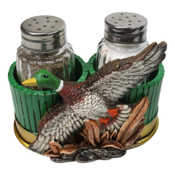 Rustic Western Mallard Duck Meadow Green Shotgun Shells Salt Pepper Shakers Set