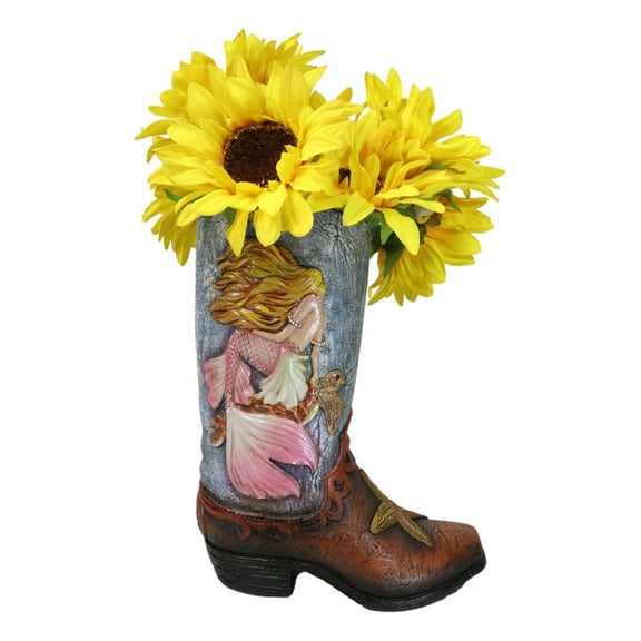 Rustic Western Mermaid Starfish And Sea Turtle Cowgirl Boot Utensils Flower Vase