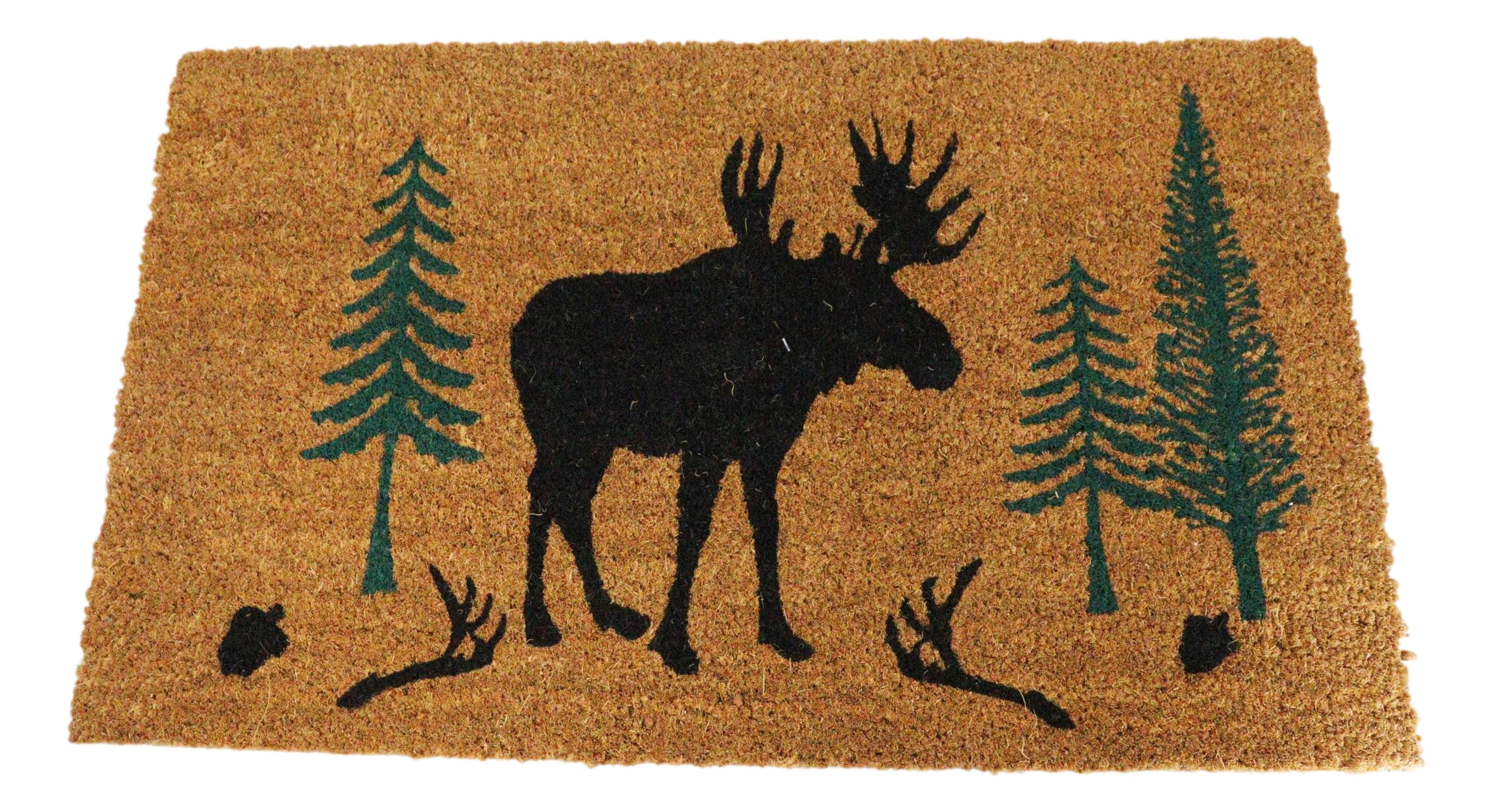 Rustic Western Moose Deer Scenic Pine Forest Coir Fiber Floor Mat ...