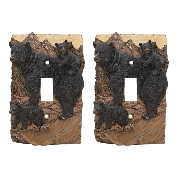Rustic Western Mountain Bear And Cubs Single Toggle Switch Plate Cover Set of 2