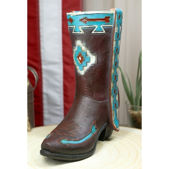 Rustic Western Navajo Indian Vector Arrows Tooled Leather Cowboy Boot Vase Decor
