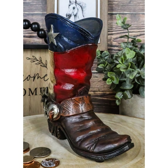 Rustic Western Patriotic Texas State Flag Cowboy Boot Money Coin Piggy Bank