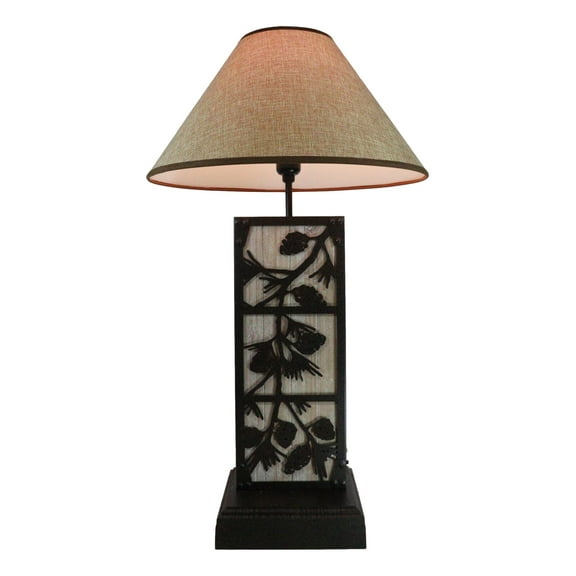 Rustic Western Pinecones On Branch Forest Wood Metal Bedside Desktop Table Lamp