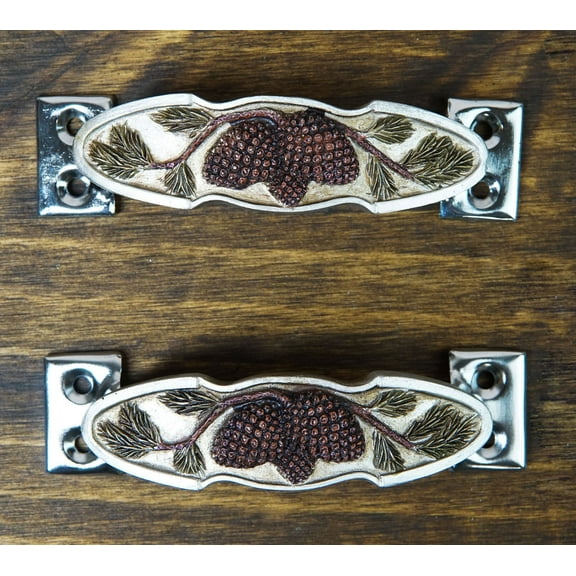Rustic Western Pinecones Sprig Branch Drawer Cabinet Furniture Bar Pulls 2-Pack