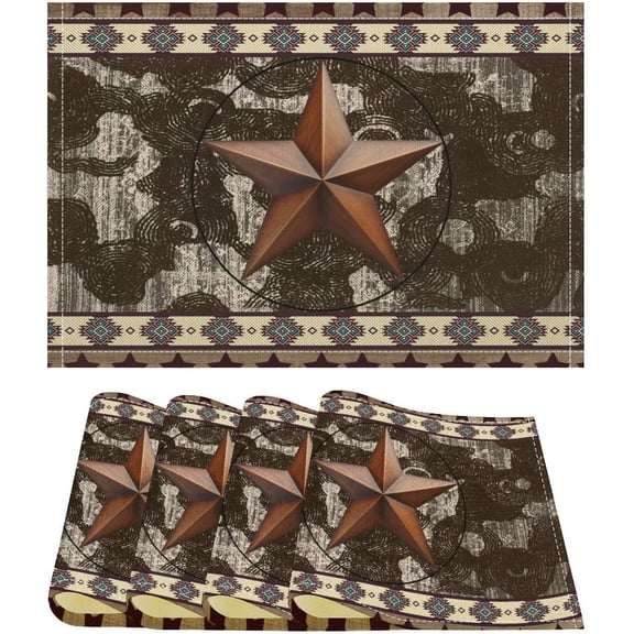 Rustic Western Placemats Set of 4,Vintage Barn Door Country Farmhouse Rustic Wood Texas Print Table Mats for Home Dining Table Kitchen Farm Party 4PCS