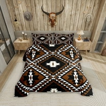 Rustic Western Queen Size Comforter Set For Men,Southwestern Aztec Bedding Set Bohemian Quilt Comforter Ethnic Mexican Geometric Diamond Duvet Insert Brown Black White Farmhouse Room Decor 3 Pcs