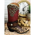 thumbnail image 1 of Rustic Western Red Brown Tooled Leather Scroll Lace Patterns Boot Floral Vase, 1 of 6