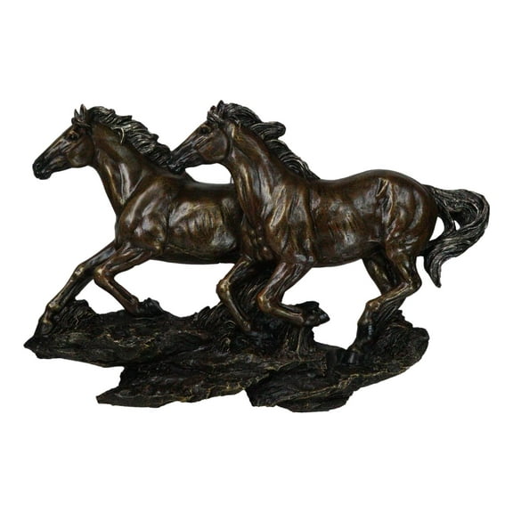 Rustic Western Running Horses On Grasslands Wall Sculpture Relief Figurine 16"L