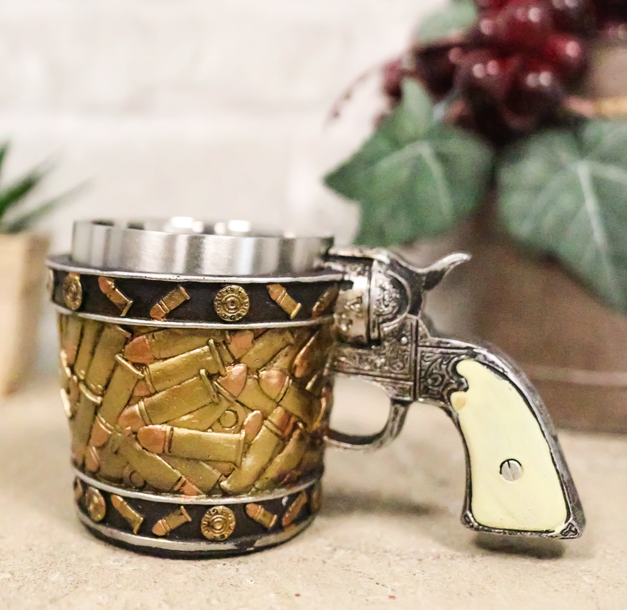 Rustic Western Sheriff Cowboy Revolver Gun Pistol Bullet Shells Coffee