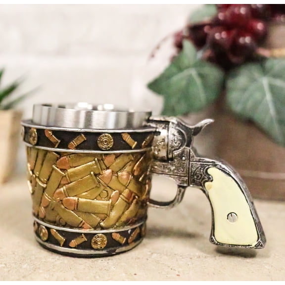 Rustic Western Sheriff Cowboy Revolver Gun Pistol Bullet Shells Coffee Mug 8oz