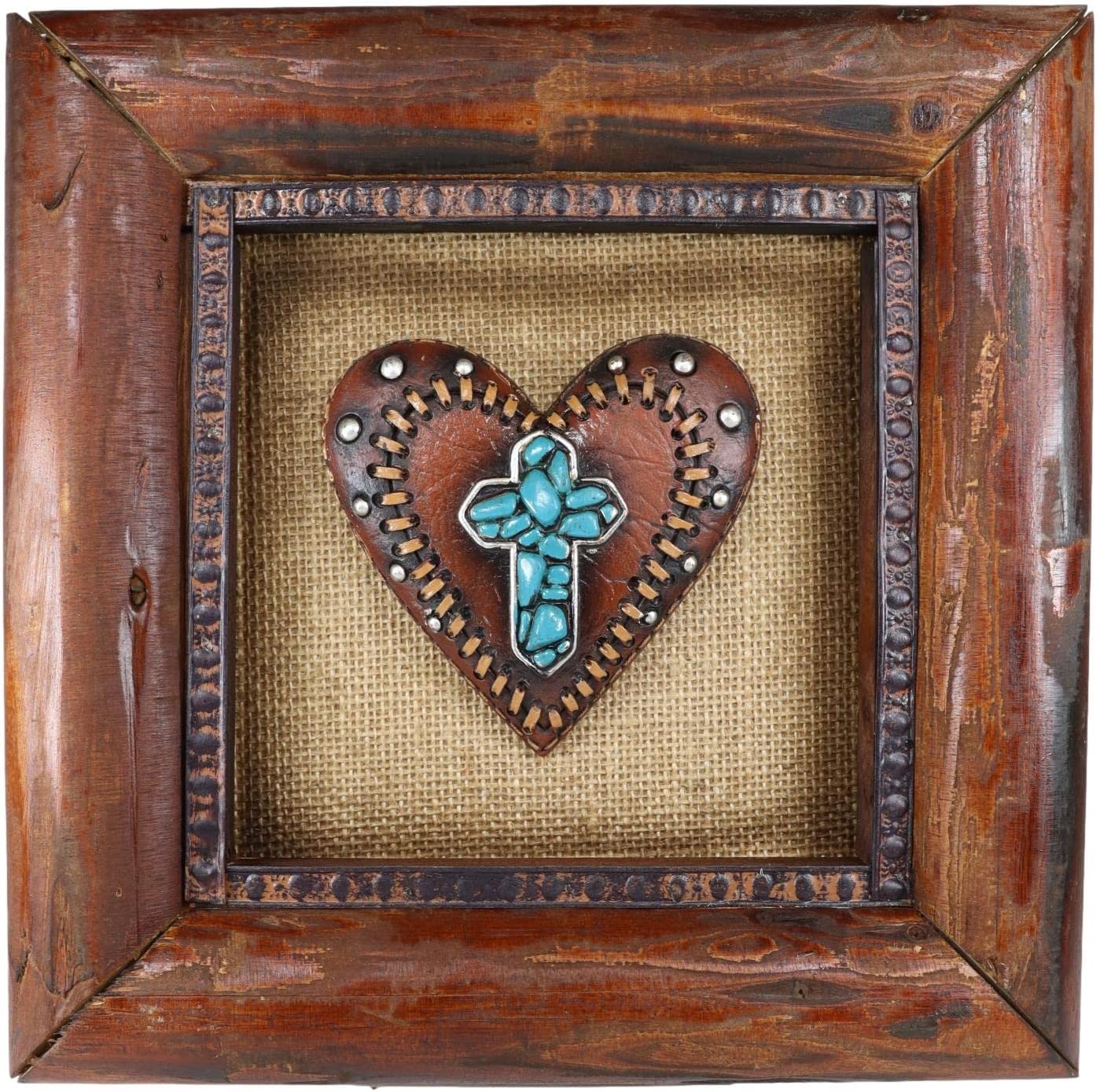 Rustic Western Southwest Turquoise Rocks Cross Heart Faux Tooled ...
