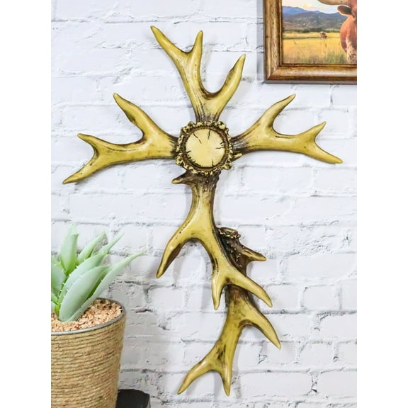 Rustic Western Stag Elk Deer Bone Antlers Burr Center Wall Cross Cabin Decor