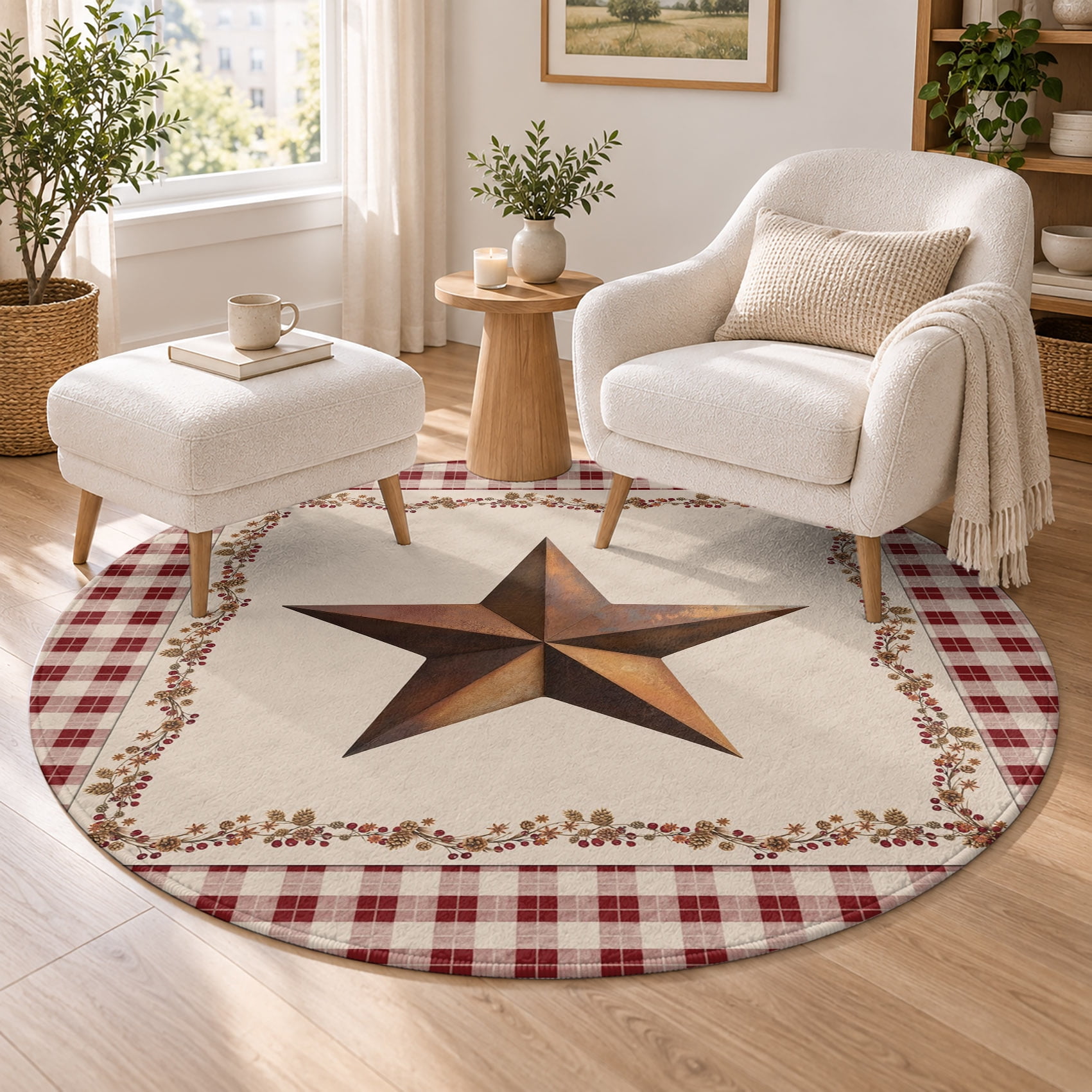 Rustic Western Star Berry Lace Area Rug for Living Room Bedroom Rug 5ft ...