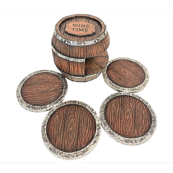 Rustic Western Barrel Coaster Set – 4 Round Resin Coasters with Holder – Perfect for Home, Bar, Office, or Man Cave – Great Gift for Western, Country, or Cowboy Style Lovers