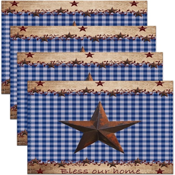 Rustic Western Table Place Mats, 18"x12", Western Texas Star Placemat for Kitchen Dining Table Decor Indoor Outdoor Rustic Farmhouse Placemats Set of 4 Barn Wooden Board