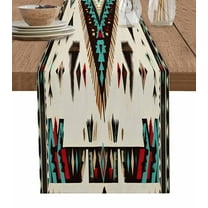 Rustic Western Table Runner-Cotton Linen- 48 Inch Holiday Dresser Scarves, Southwest Aztec Tribal Patterns Ethnic Tablerunner for Kitchen Coffee/Dining Bedroom Living Room Dinner Scarf Décor 13x48