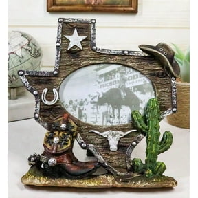 Rustic Western Texas State Map Cowboy Boot Longhorn Cactus Picture Frame 4"X6"