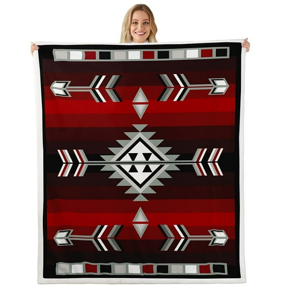 Rustic Western Throw Blanket Southwestern Aztec Sherpa Blanket 30"X40" For Men,Farmhouse Bohemian Geometric Fleece Blanket American Lightweight Flannel Blanket