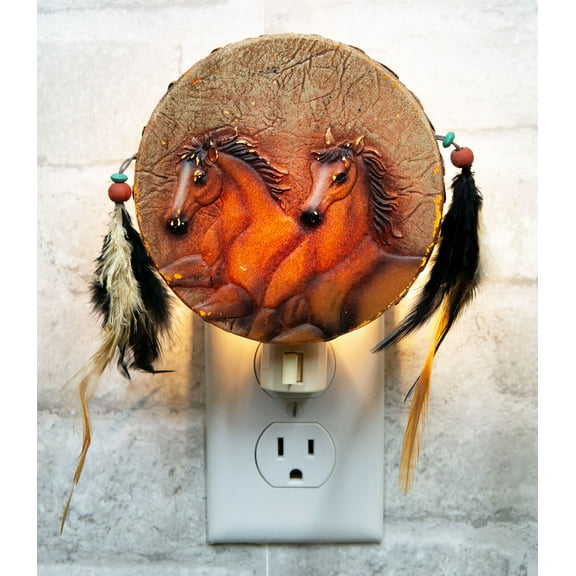 Rustic Western Tribal 2 Running Horses Dreamcatcher Plug In Night Light