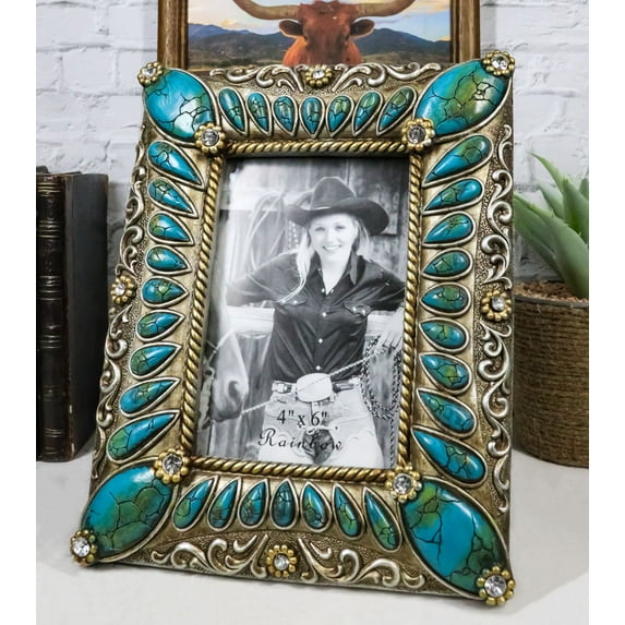 Rustic Western Turquoise Teardrop Gems Scrollwork Patterns 6X4 Picture ...