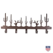 Rustic Western Wall Hook Rack - 5 Hooks, Black Metal w/ Desert Cactus Design for Entryway