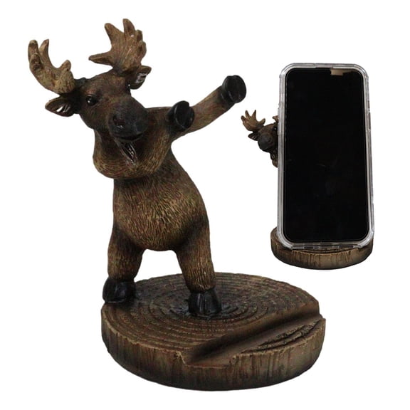 Rustic Western Whimsical Elk Moose Standing On Tree Ring Cell Phone Holder Stand