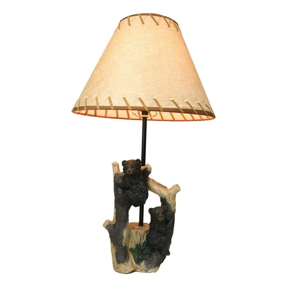 Rustic Western Whimsical Forest Playful Black Bear Cubs Climbing Tree Table Lamp