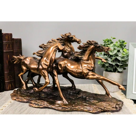 Rustic Western Wild And Free 3 Running Stallion Horses Racing The Wind Figurine