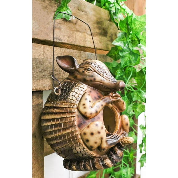 Rustic Western Wildlife Armored Armadillo Wire Hanging Birdhouse Bird Feeder