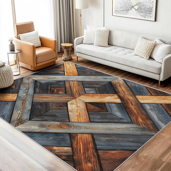 Rustic Western Wood Area Rugs, Vintage Timber Carpet, Washable Non Slip Low Pile Soft Rug for Bedroom Living Room Decor Mat 3ftx5ft