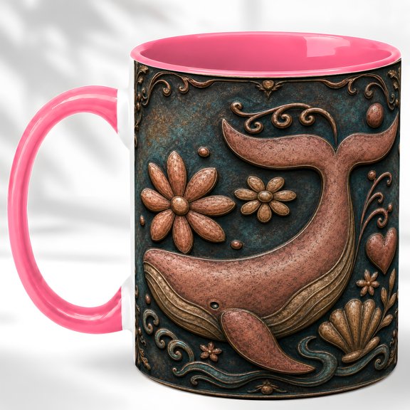 Rustic Whale Coffee Mug, Coastal Ocean Mug, Ceramic 11 oz