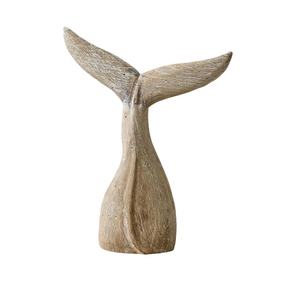 Rustic Whale Tail Sculpture Wooden Carved Figurine Tabletop Ornament Vintage Style for Entryway or Mantel Decor